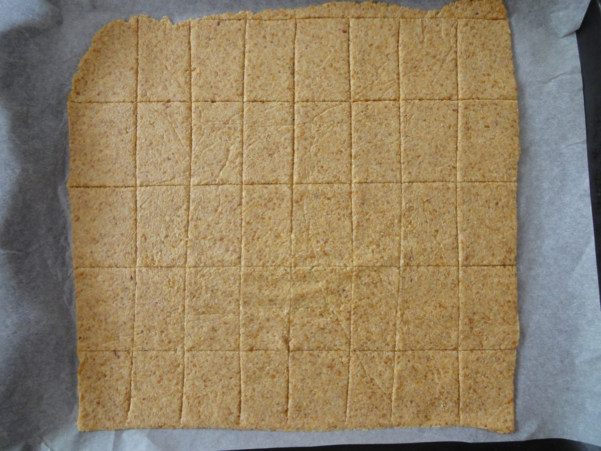 Cut it with a pizza cutter before baking.